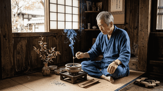 Ein älterer Herr zündet traditionelles Räucherwerk an.