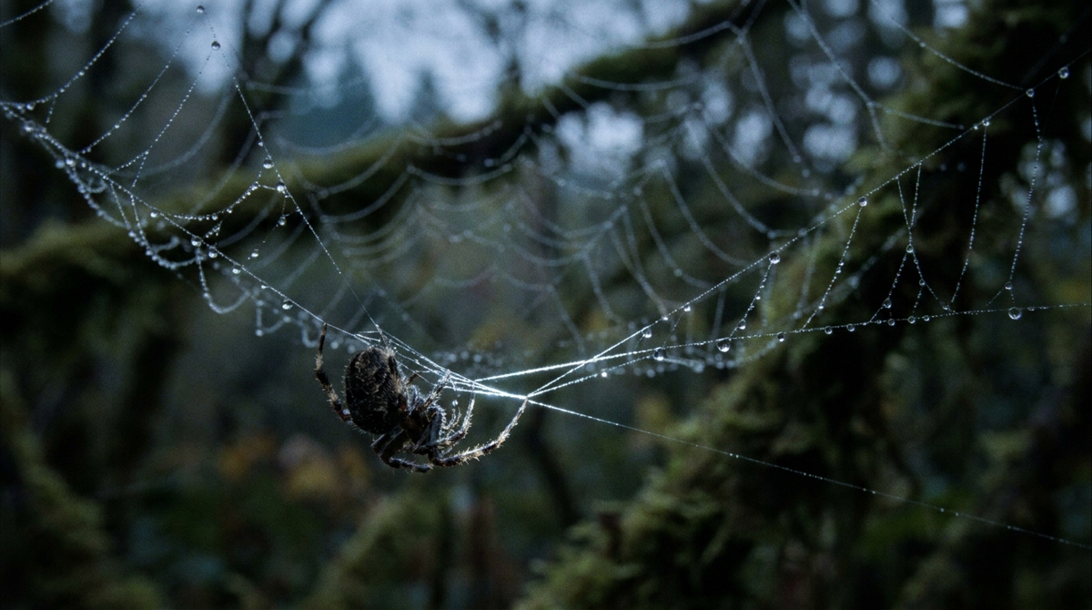 Traumdeutung Spinne – mystisches Spinnennetz im Mondlicht