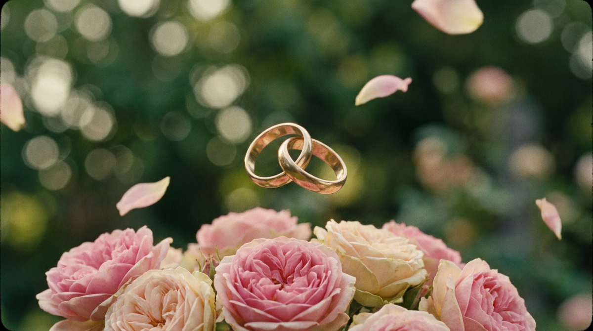 Traumdeutung Hochzeit – goldene Ringe in mystischem Garten