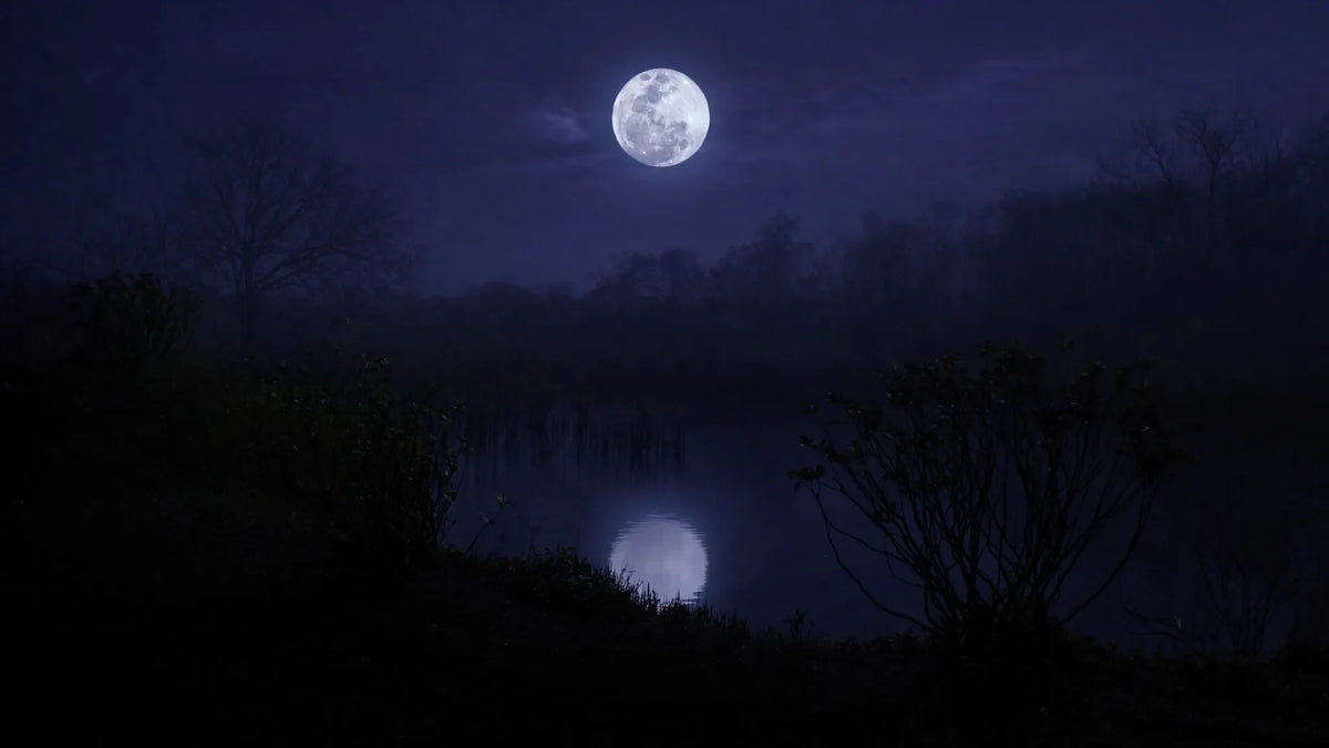 Vollmond im Skorpion - dunkler Mond über Wasser