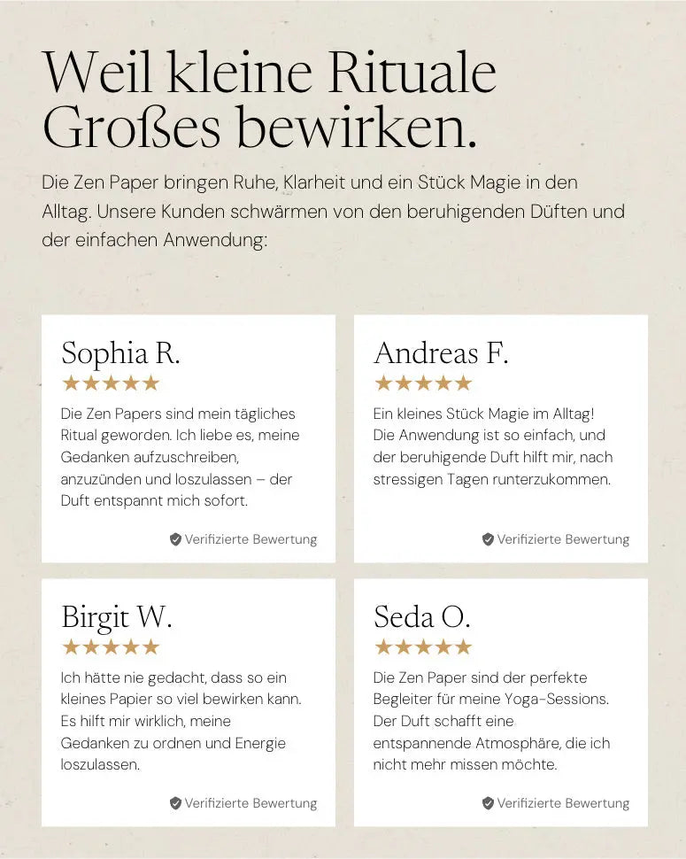 Core Zen Paper Bundle von ZoaZen – Set aus beschreibbaren Räucherpapieren der Core Collection – Detailaufnahme