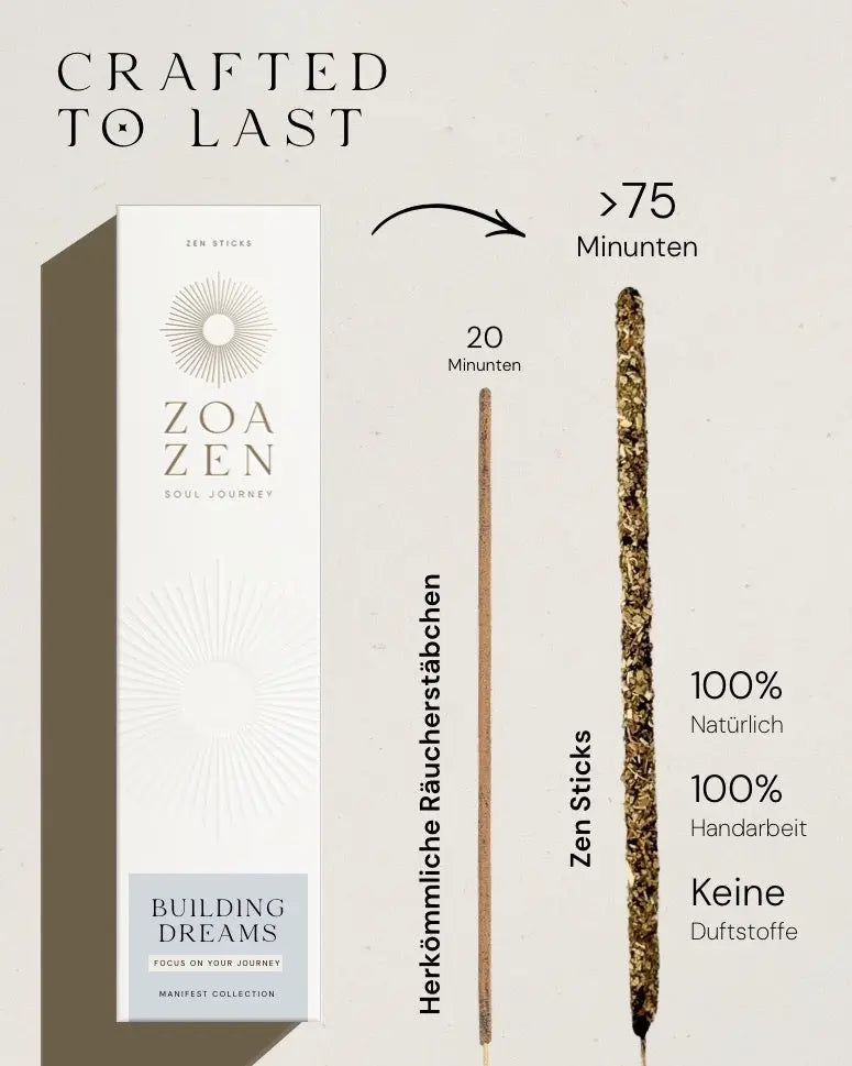 Building Dreams Zen Sticks von ZoaZen – natürliche Räucherstäbchen der Manifest-Kollektion für Motivation und Ziele