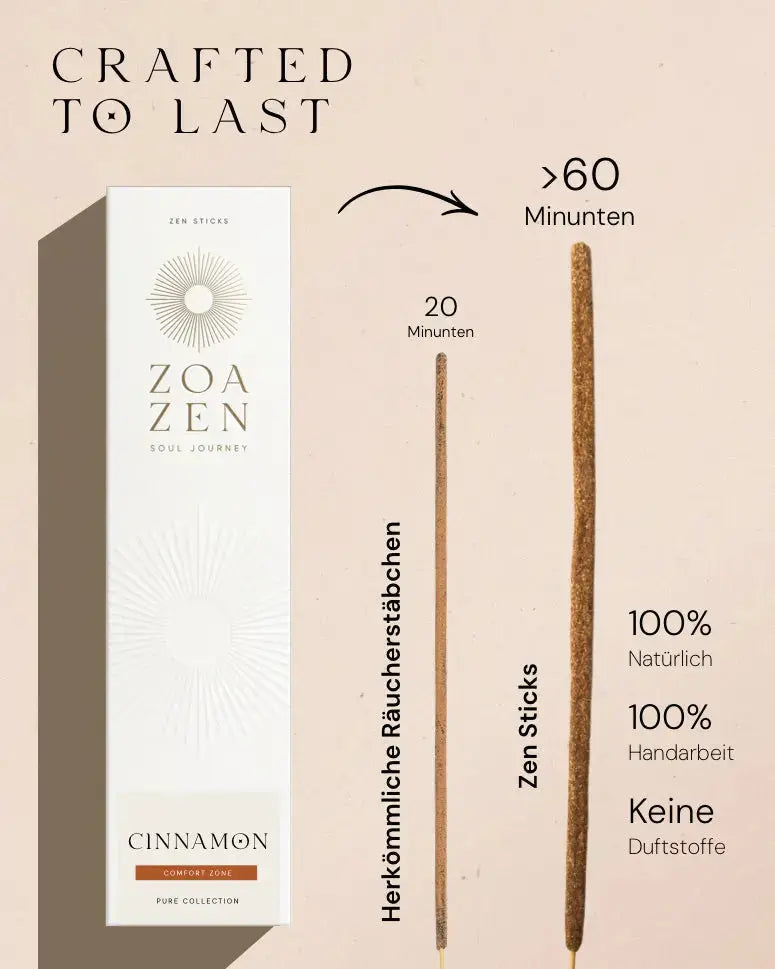 Cinnamon Zen Sticks von ZoaZen – natürliche Zimt-Räucherstäbchen der Pure Collection für Wärme und Geborgenheit