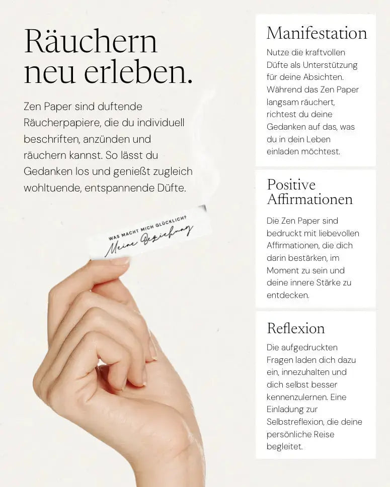 Deep Talk Zen Paper von ZoaZen – beschreibbares Räucherpapier der Core Collection mit würzig-herbem Duft – Detailaufnahme