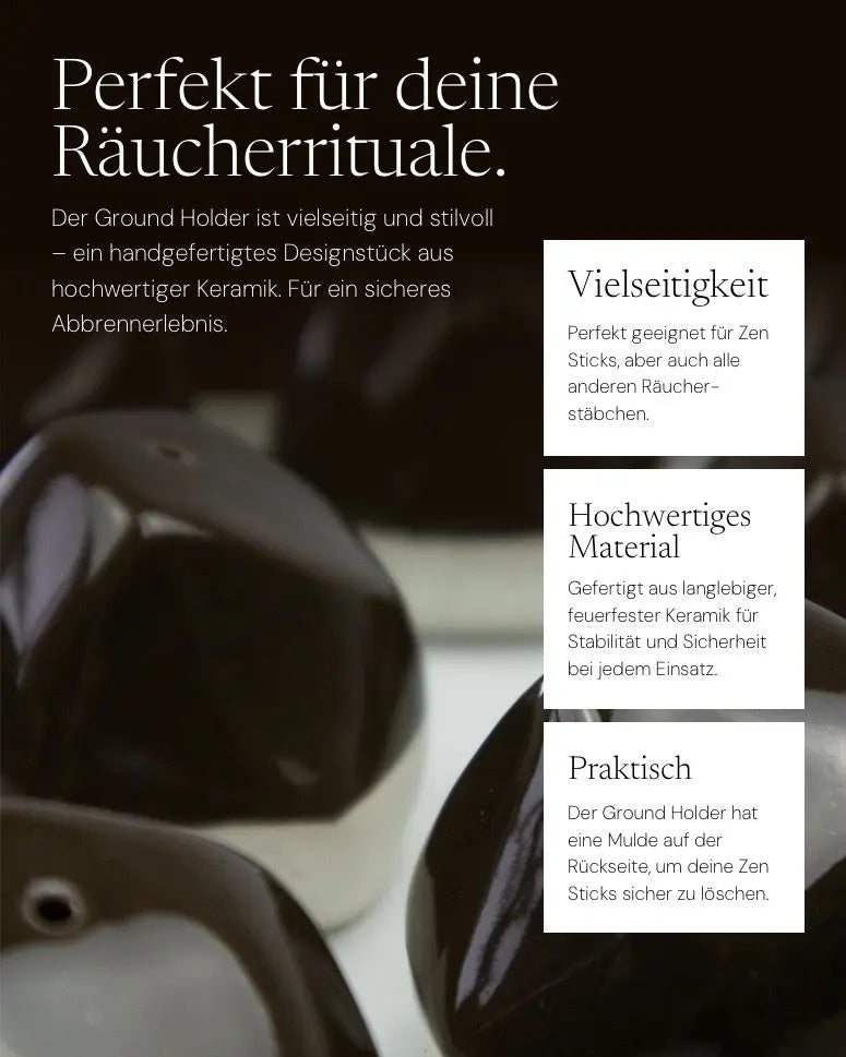 Ground Holder von ZoaZen – handgefertigter Keramik-Räucherhalter für Zen Sticks und Zen Paper – Detailaufnahme
