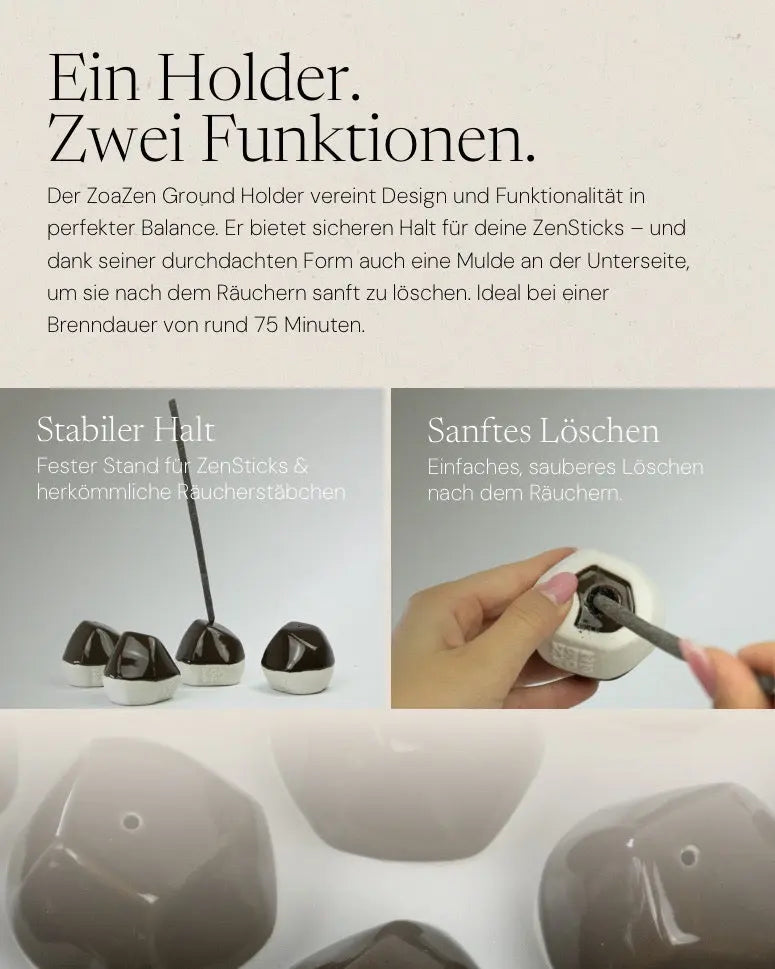 Ground Holder von ZoaZen – handgefertigter Keramik-Räucherhalter für Zen Sticks und Zen Paper – weitere Ansicht