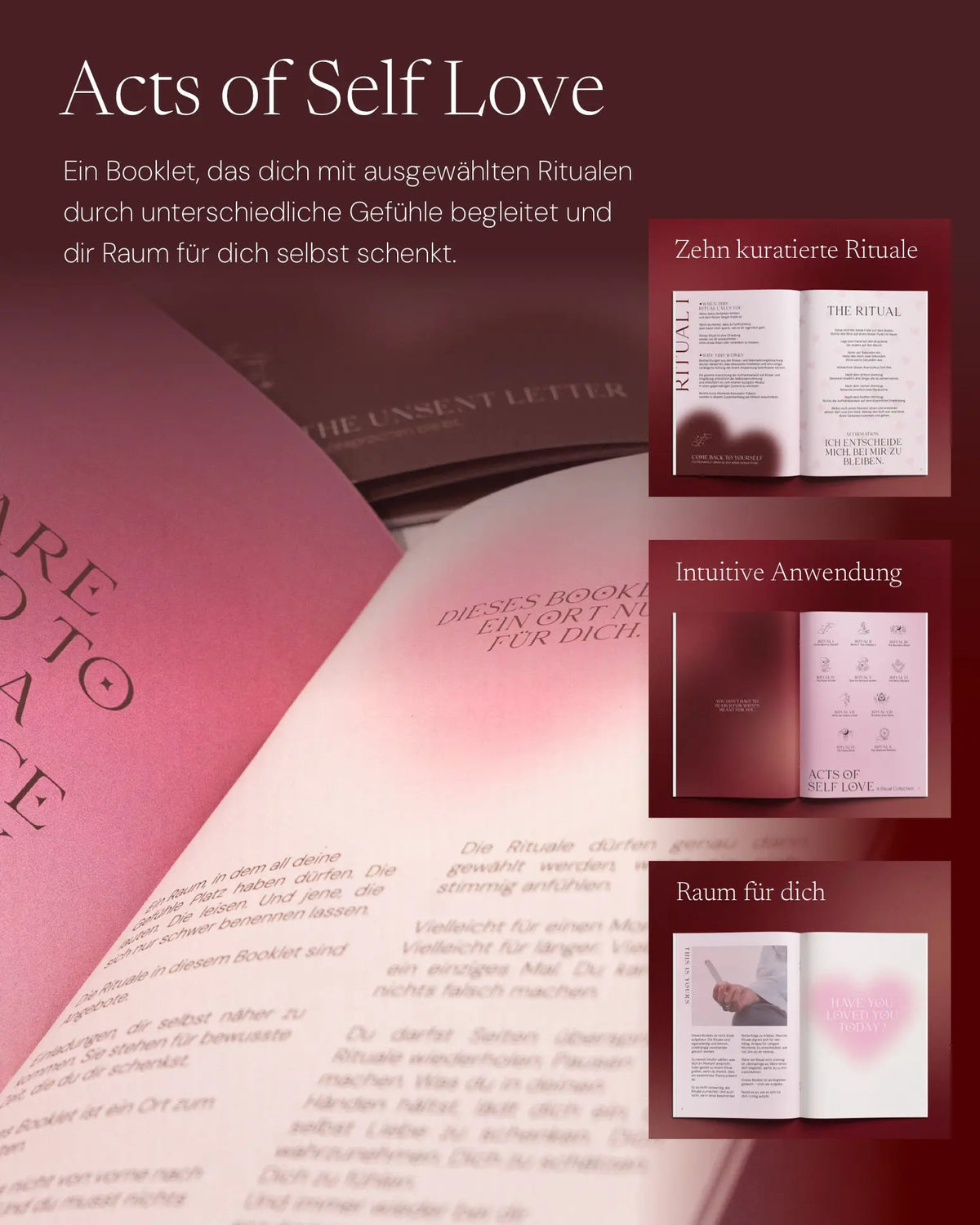 Acts of Self Love – gedrucktes Booklet von ZoaZen mit Selbstliebe-Ritualen und Affirmationen – Produktansicht