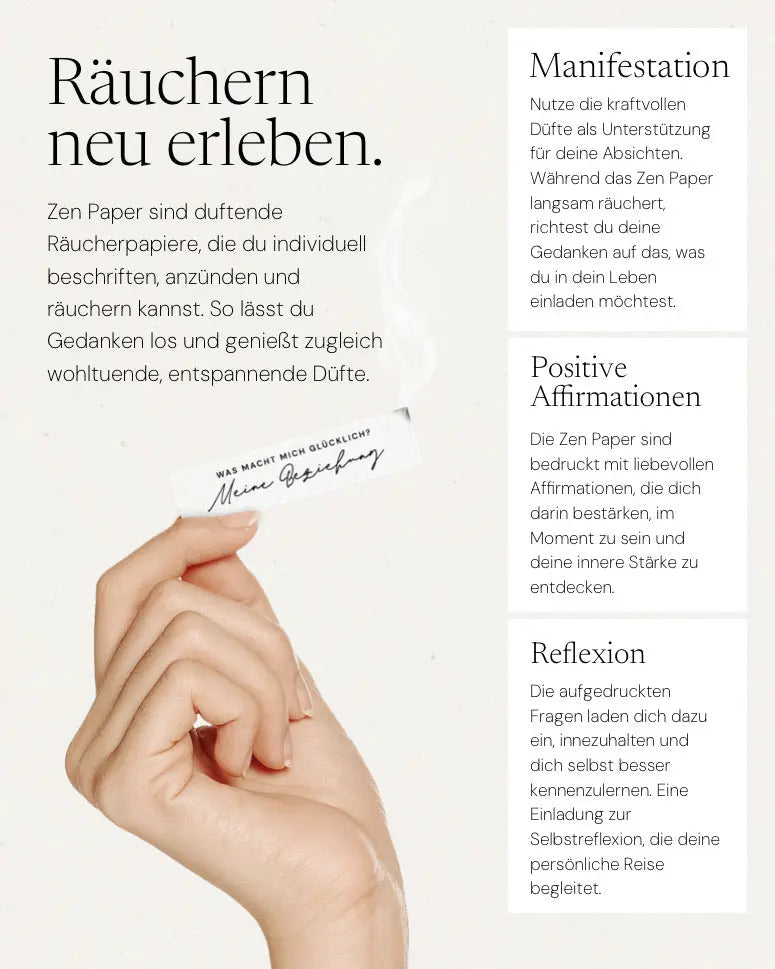 Press Pause Zen Paper von ZoaZen – beschreibbares Räucherpapier der Core Collection mit warm-süßem Duft – weitere Ansicht