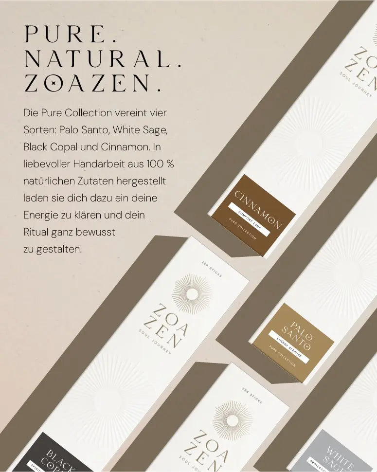 Pure Zen Sticks Bundle von ZoaZen – Set aus vier natürlichen Räucherstäbchen der Pure Collection – Produktansicht