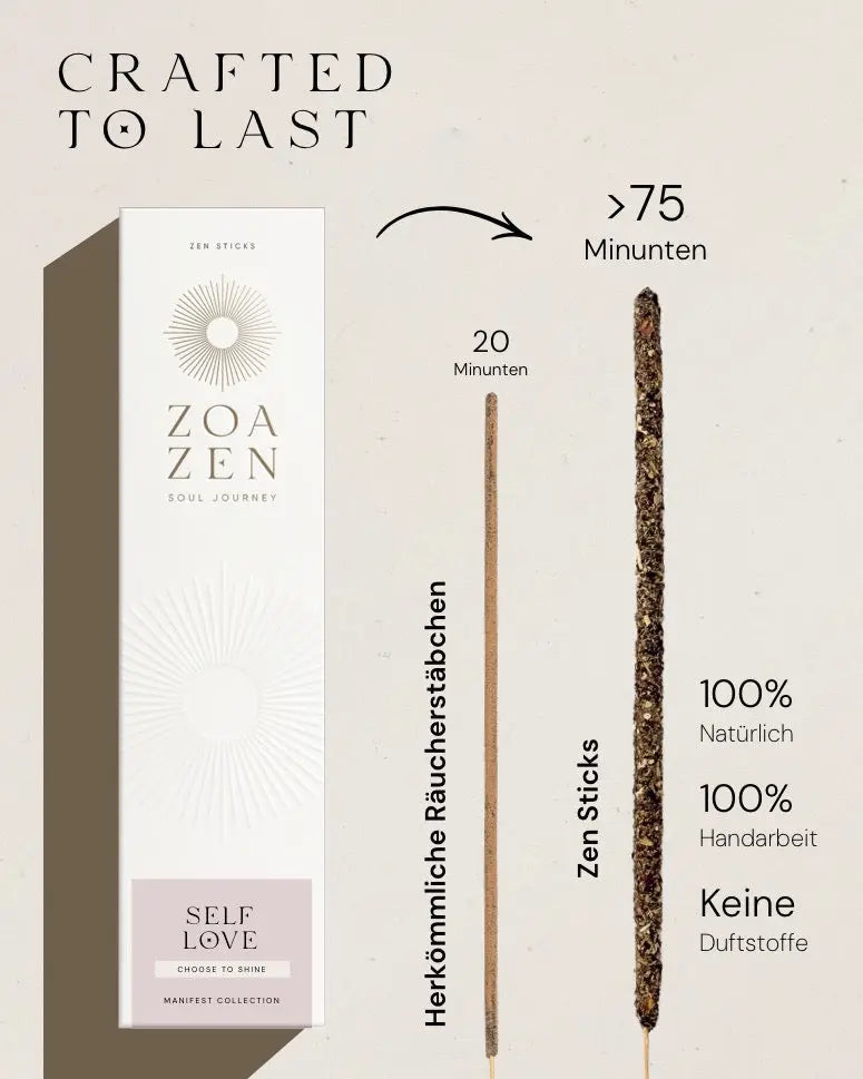 Self Love Zen Sticks von ZoaZen – natürliche Räucherstäbchen mit Palo Santo und Myrte für Selbstliebe, Manifest-Kollektion