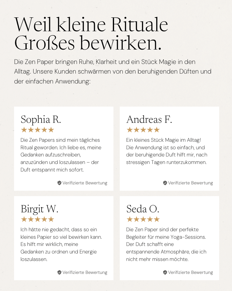 Zen Paper für Ruhe & Klarheit, entspannender Duft, einfach anzuwenden, ideal für tägliche Rituale.