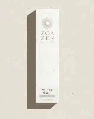 White Sage Zen Sticks von ZoaZen – natürliche Räucherstäbchen der Pure Collection für Schutz und Klarheit – Detailaufnahme