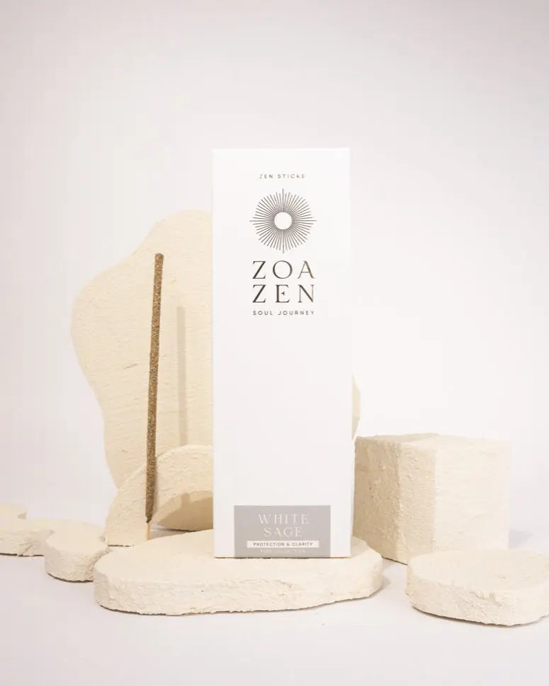 White Sage Zen Sticks von ZoaZen – natürliche Räucherstäbchen der Pure Collection für Schutz und Klarheit – Produktansicht