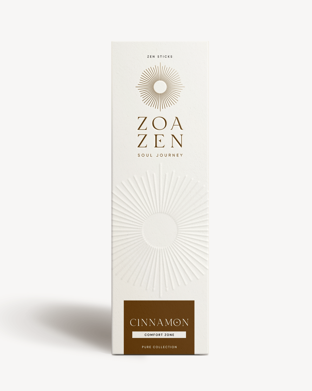 Zoa Zen Zimt-Sticks, elegante Verpackung, Pure Collection, für Entspannung und Wohlbefinden.