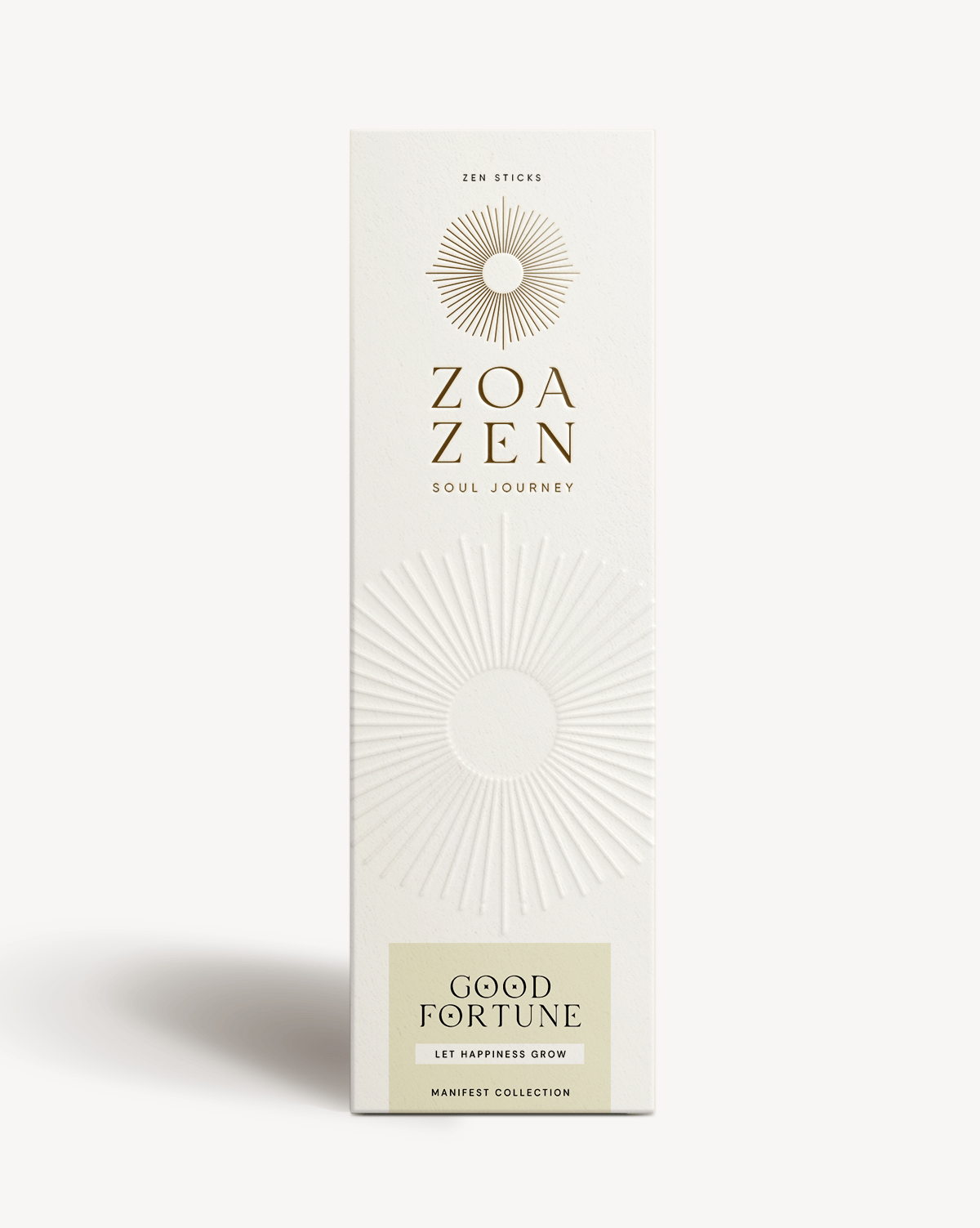 Zen Sticks von ZOA ZEN in weißer Verpackung, Good Fortune, Manifest Collection, fördert Glück und positive Energie.