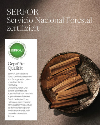 SERFOR-zertifiziertes Palo Santo in handgeschmiedeter Schale – nachhaltig und ethisch geerntet vom Nationalen Forstservice Peru
